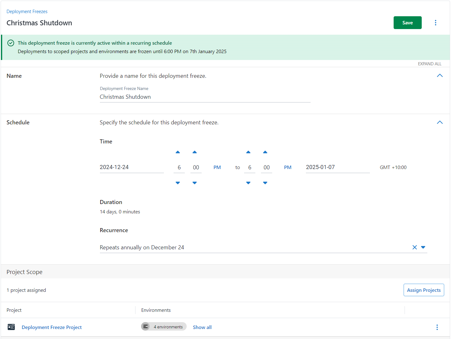 Deployment Freeze Detail