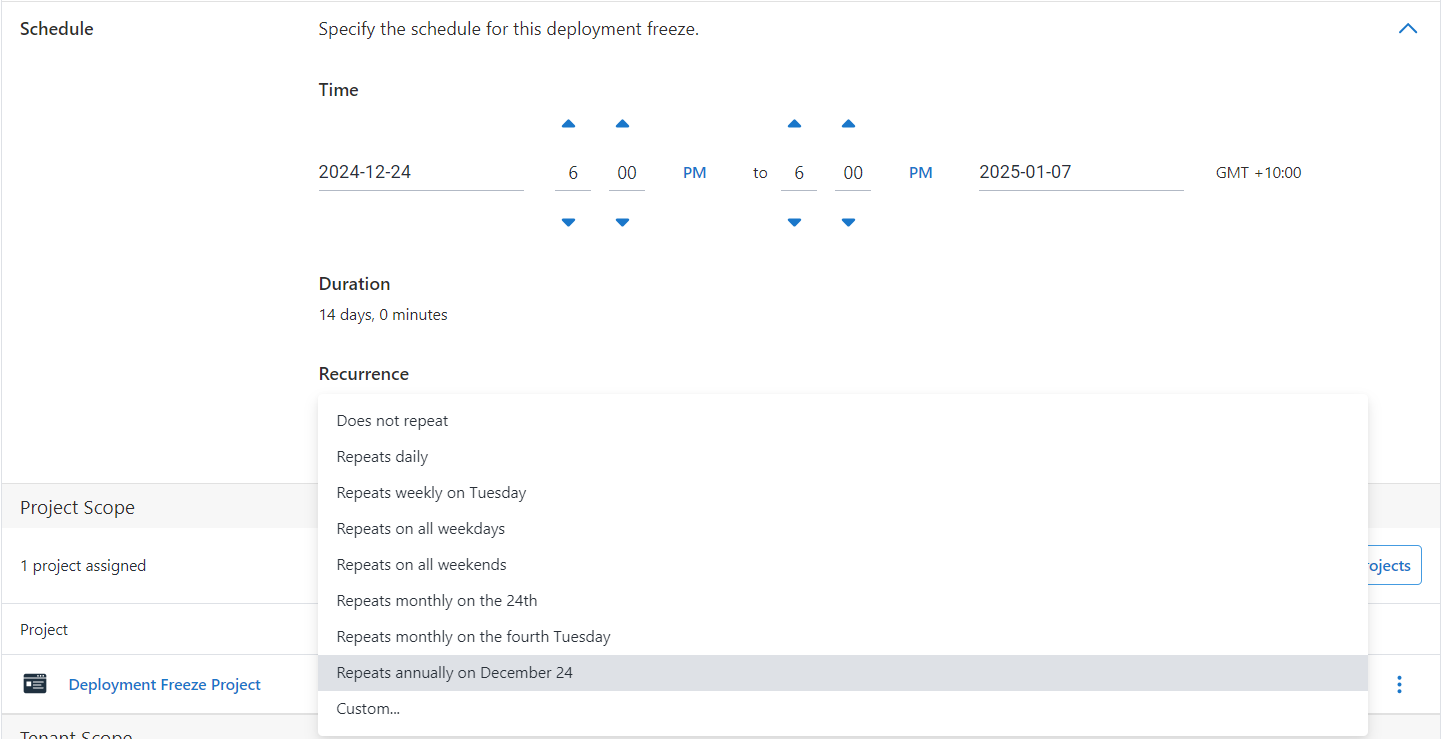 Deployment Freeze Recurrence