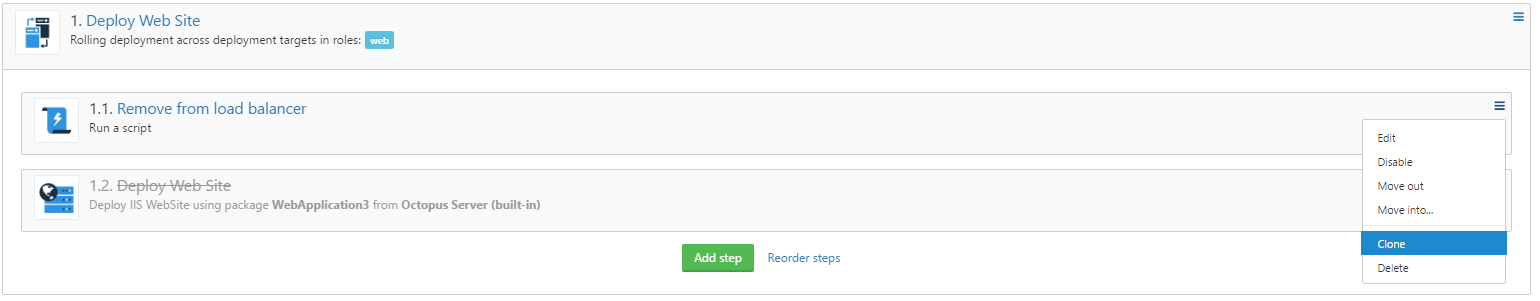 New Clone option in step context menu