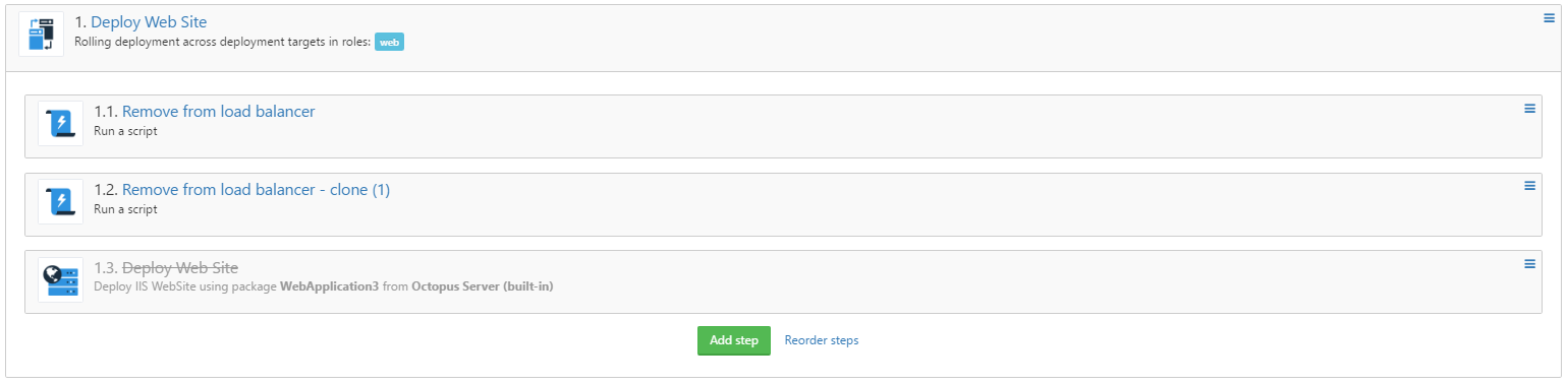 Cloned step added to deployment process
