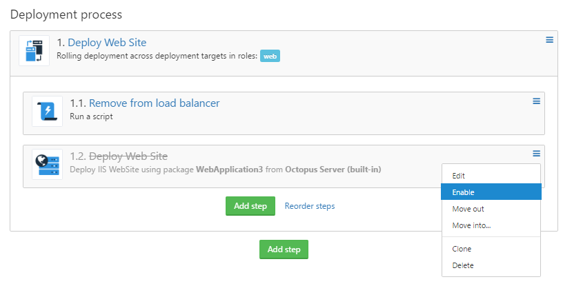 New Enable option in step context menu when step is disabled