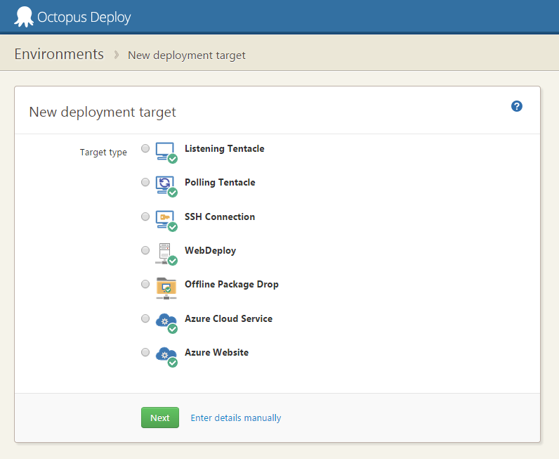 New deployment target dialog for Octopus 3.0