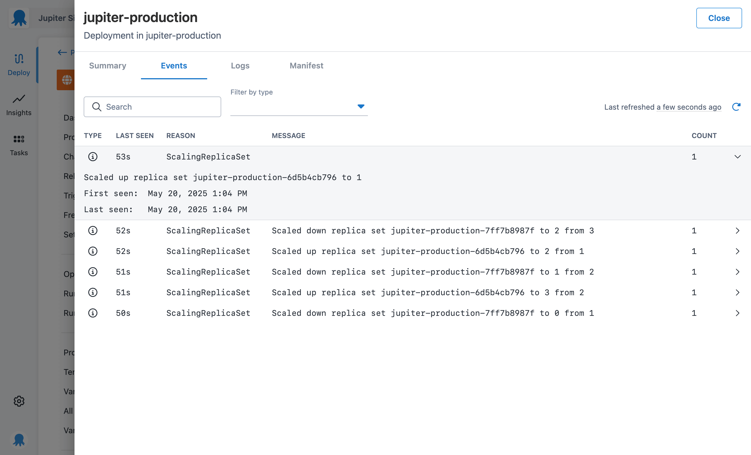 Kubernetes events drawer