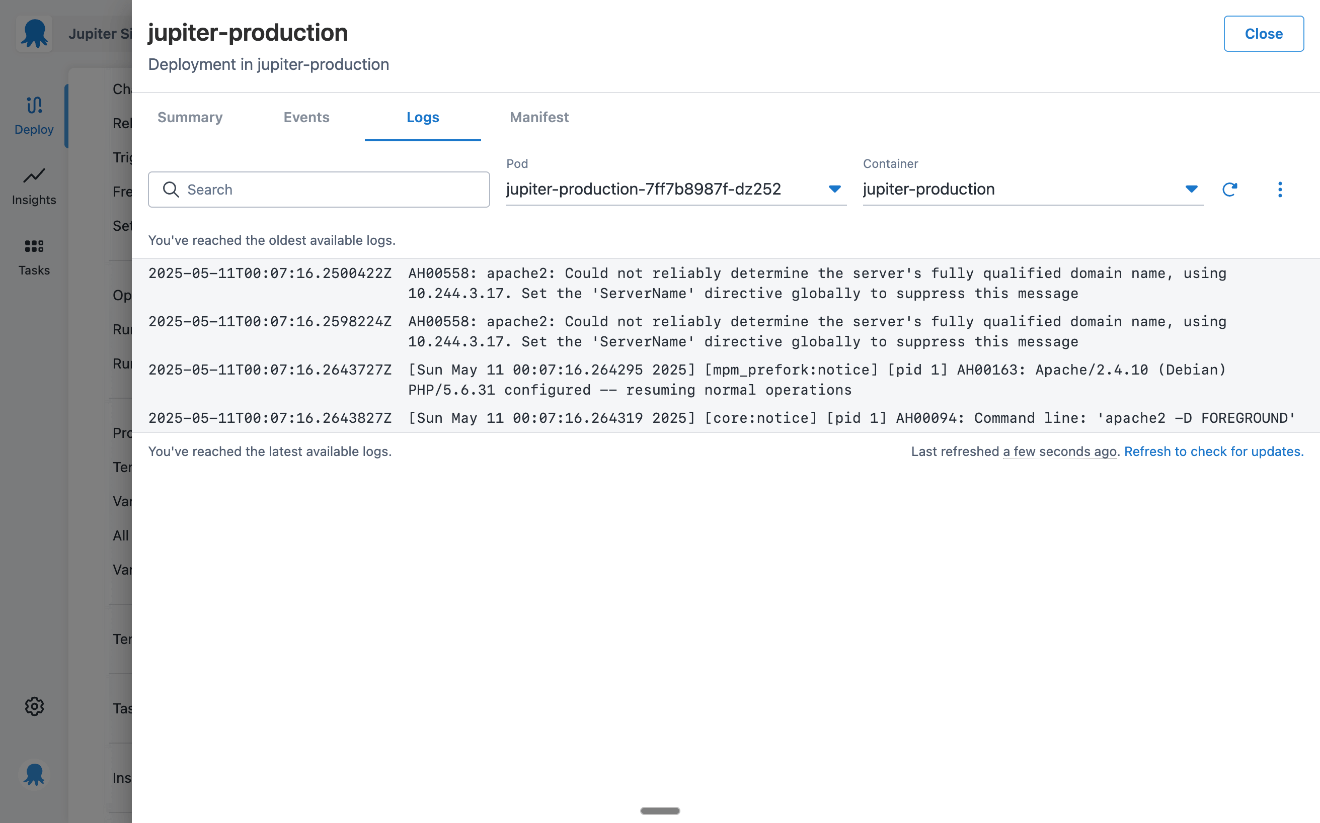 Kubernetes logs drawer