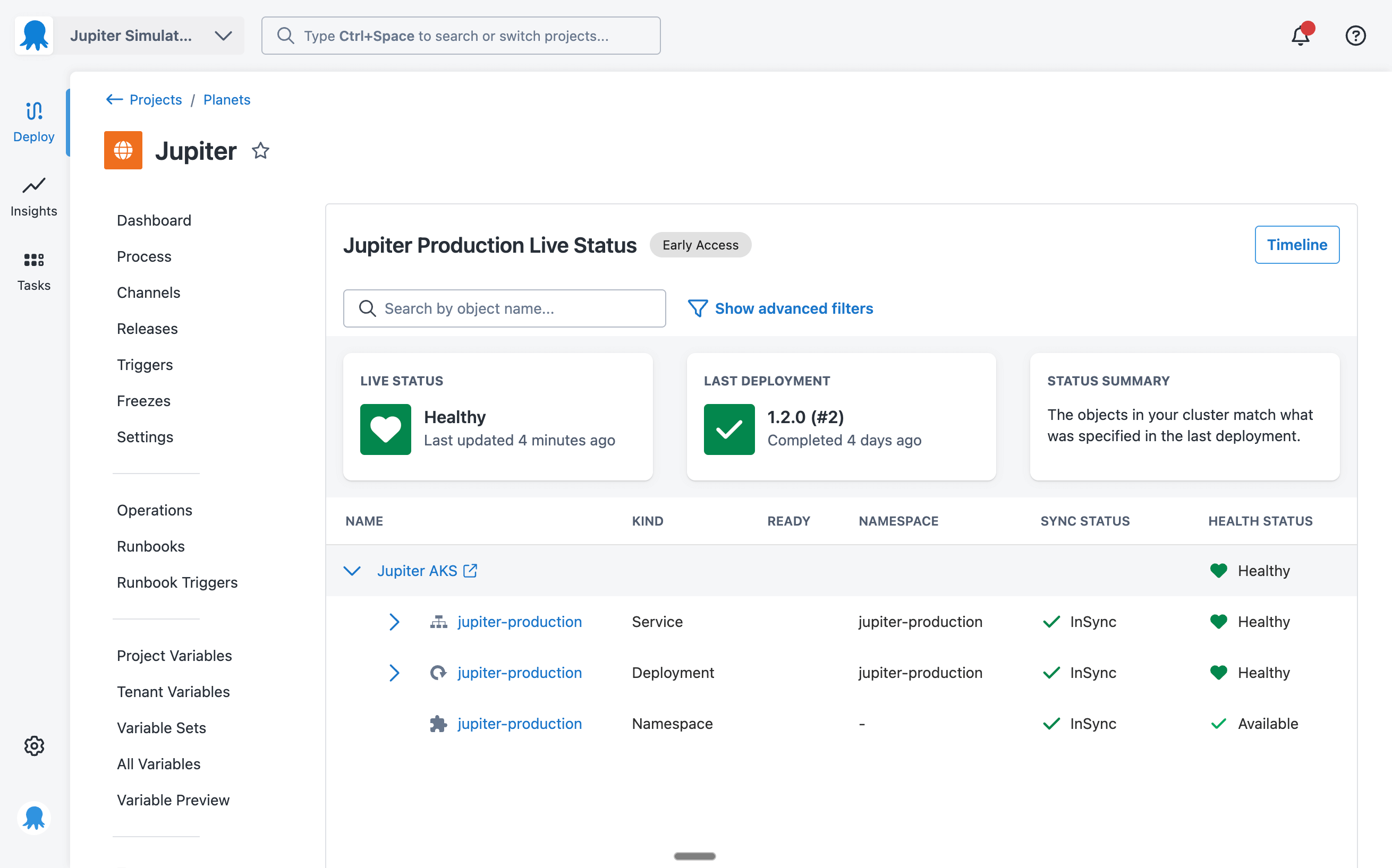 Live status page with sync and health status