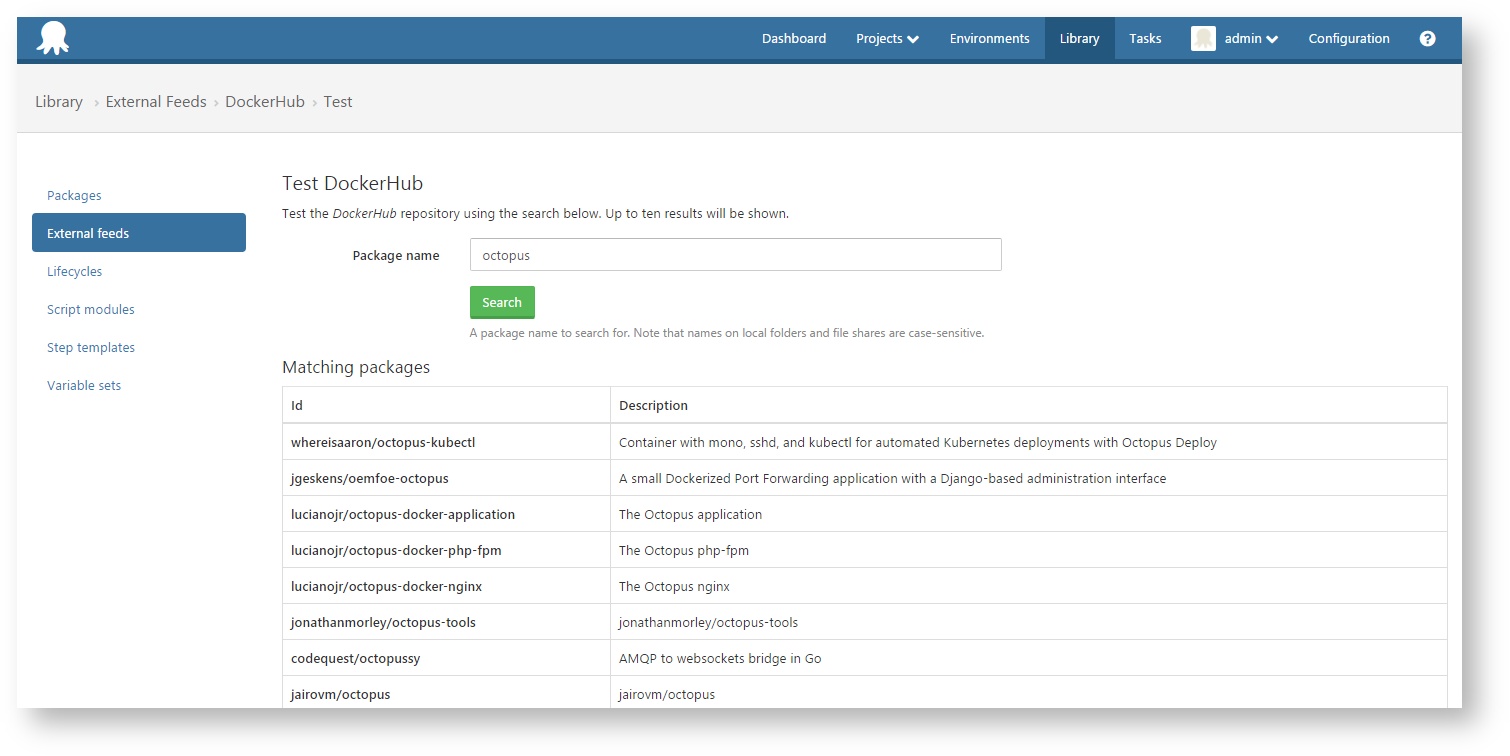 Test DockerHub external feed UI in Octopus Deploy