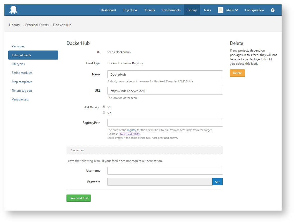 DockerHub external feed UI in Octopus Deploy