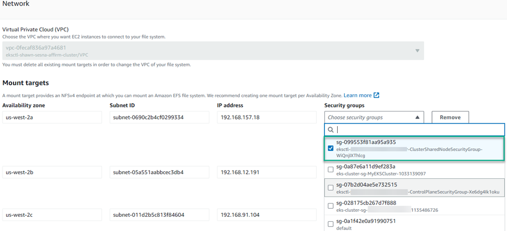 Assign the correct security groups