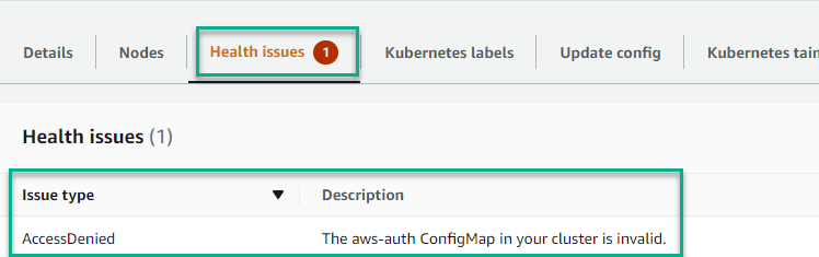 EKS node group health