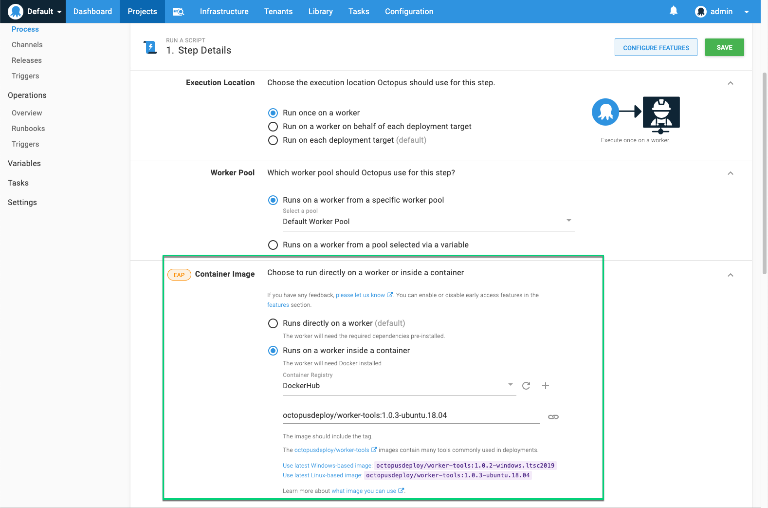 Action Container Image User Interface