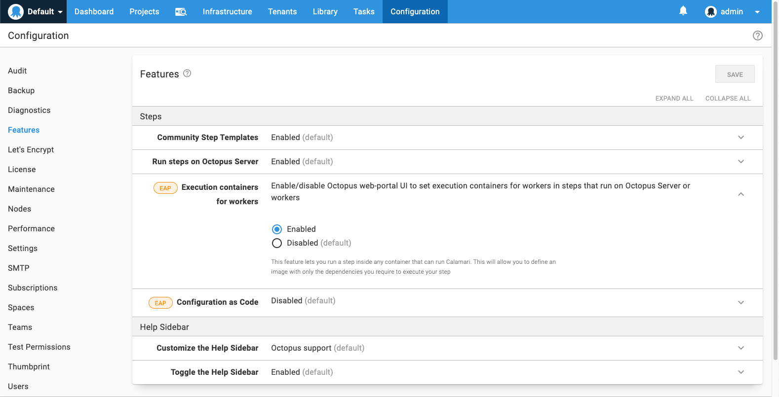 Action Container Feature Flag