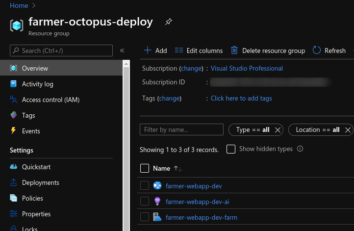 Azure portal Farmer webapp