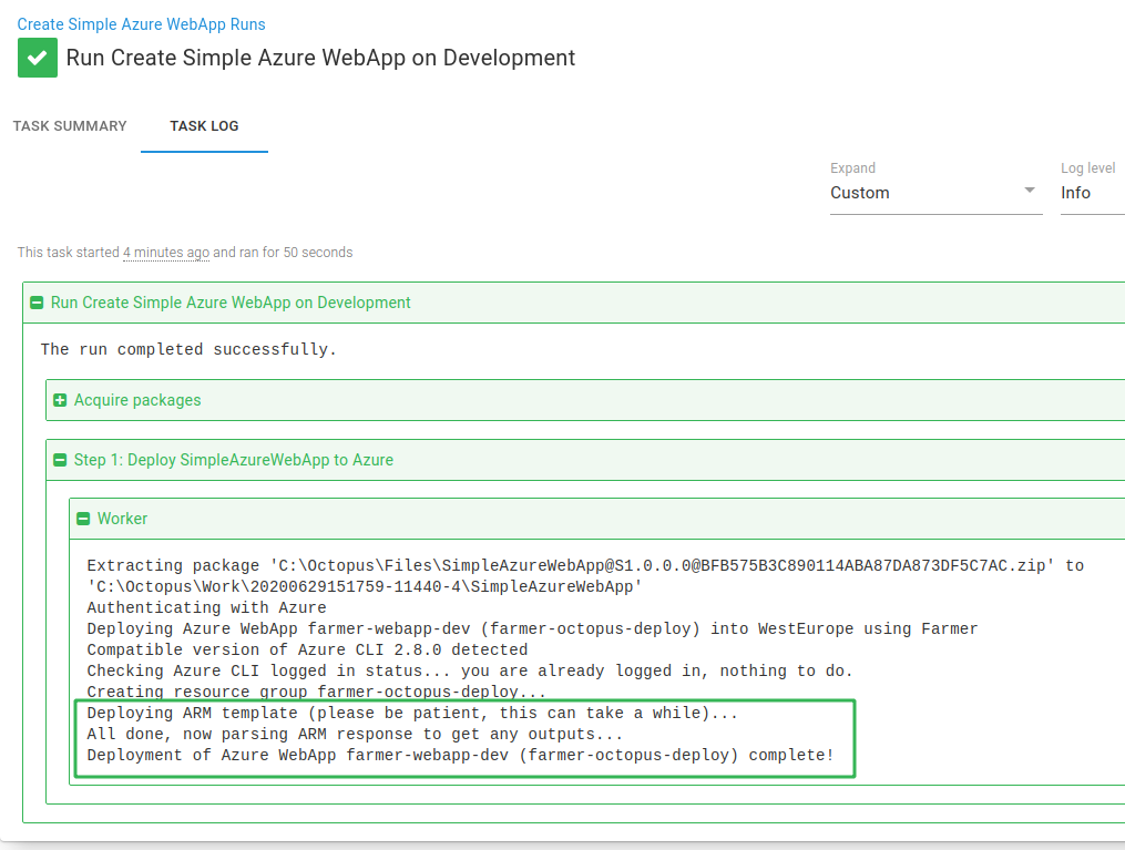 Farmer Azure Runbook run