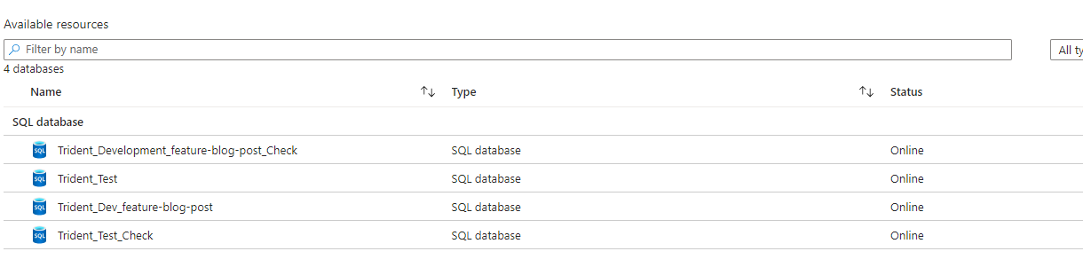 Two new databases appear on the server