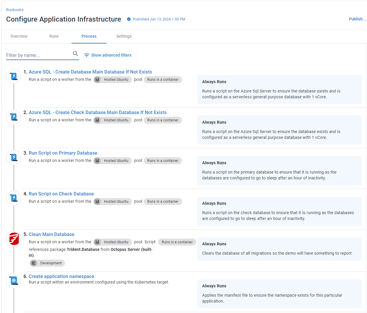Runbook process to create the backend infrastructure