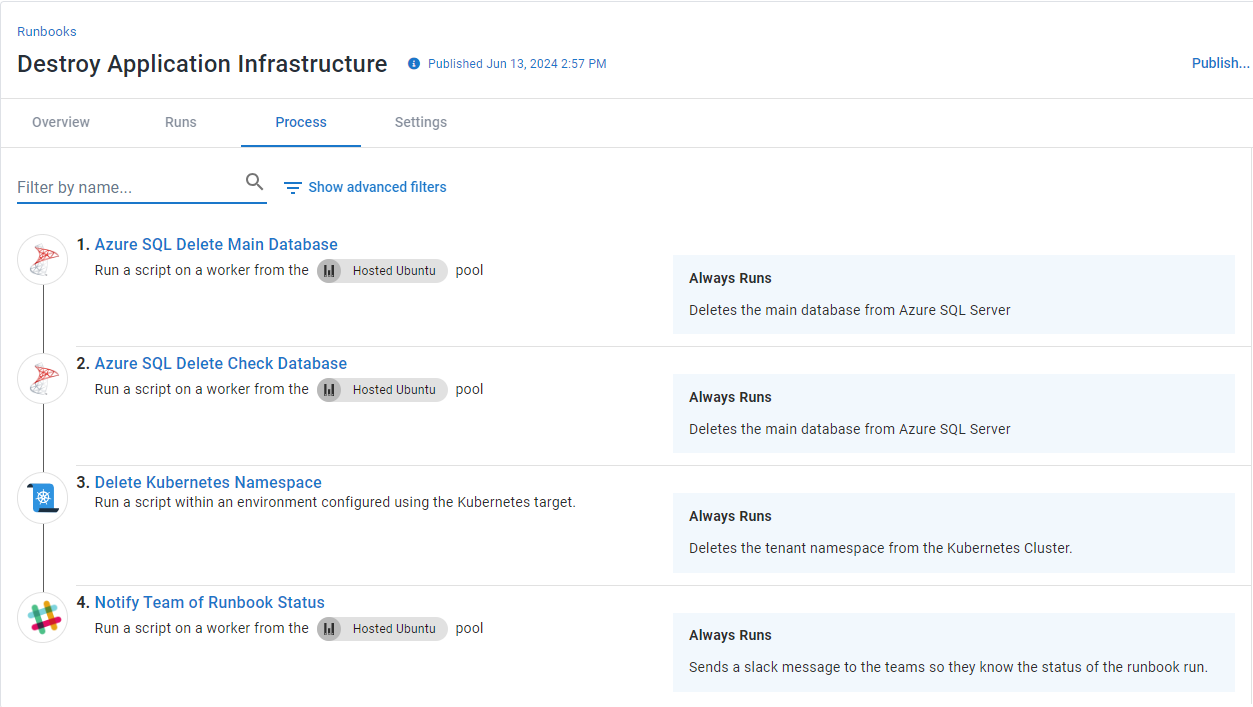 Runbook process to destroy the backend infrastructure
