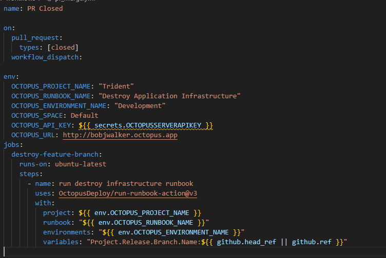 The github action that is invoked to destroy the temporary infrastructure when the pull request is closed