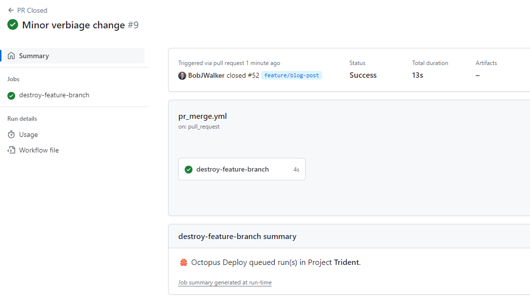 The github action to destroy the infrastructure
