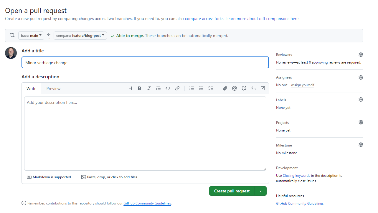 Creating and merging the pull request