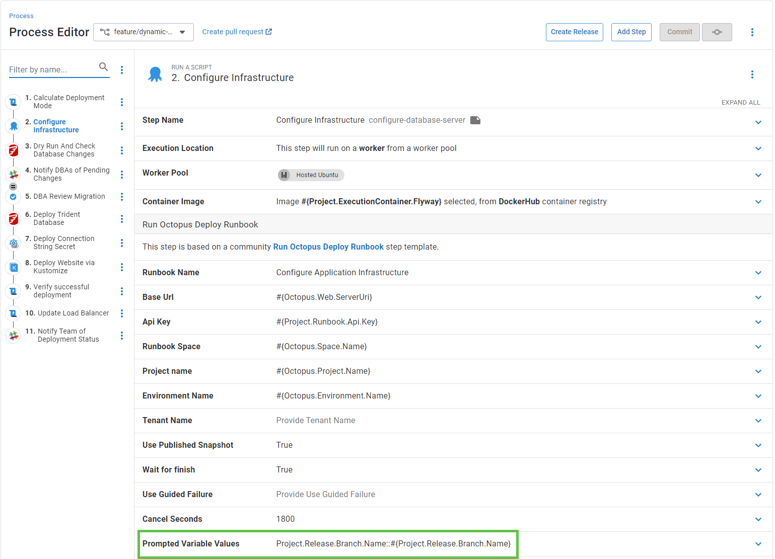 Passing the branch name to the run a runbook step