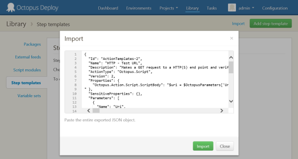 Import dialog with JSON included