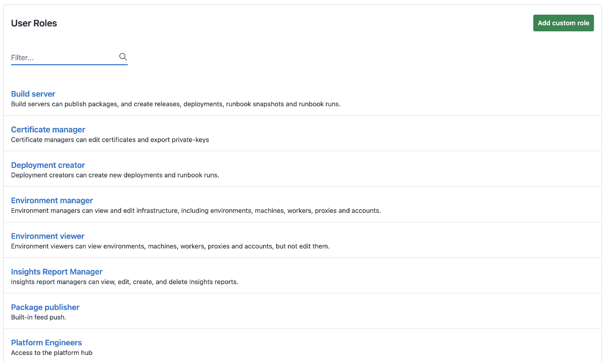 A list of built-in user roles.