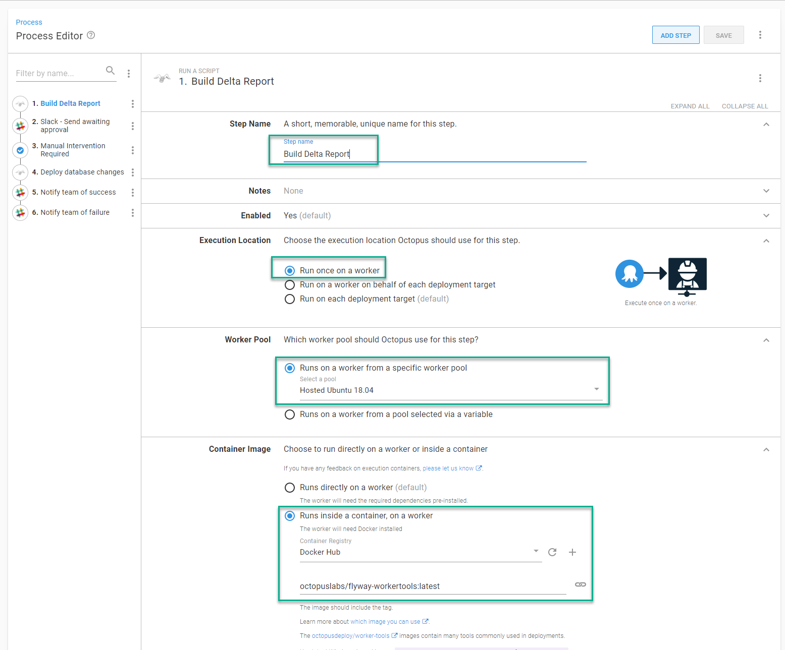 configuring Flyway to run on the execution container