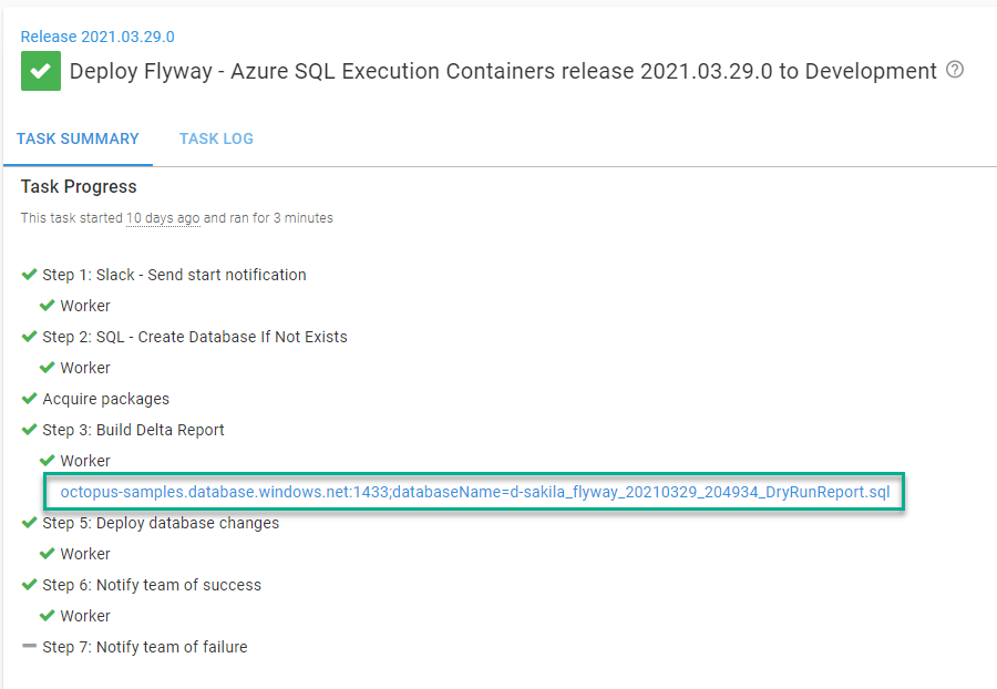 migrate dry run file generated as an artifact