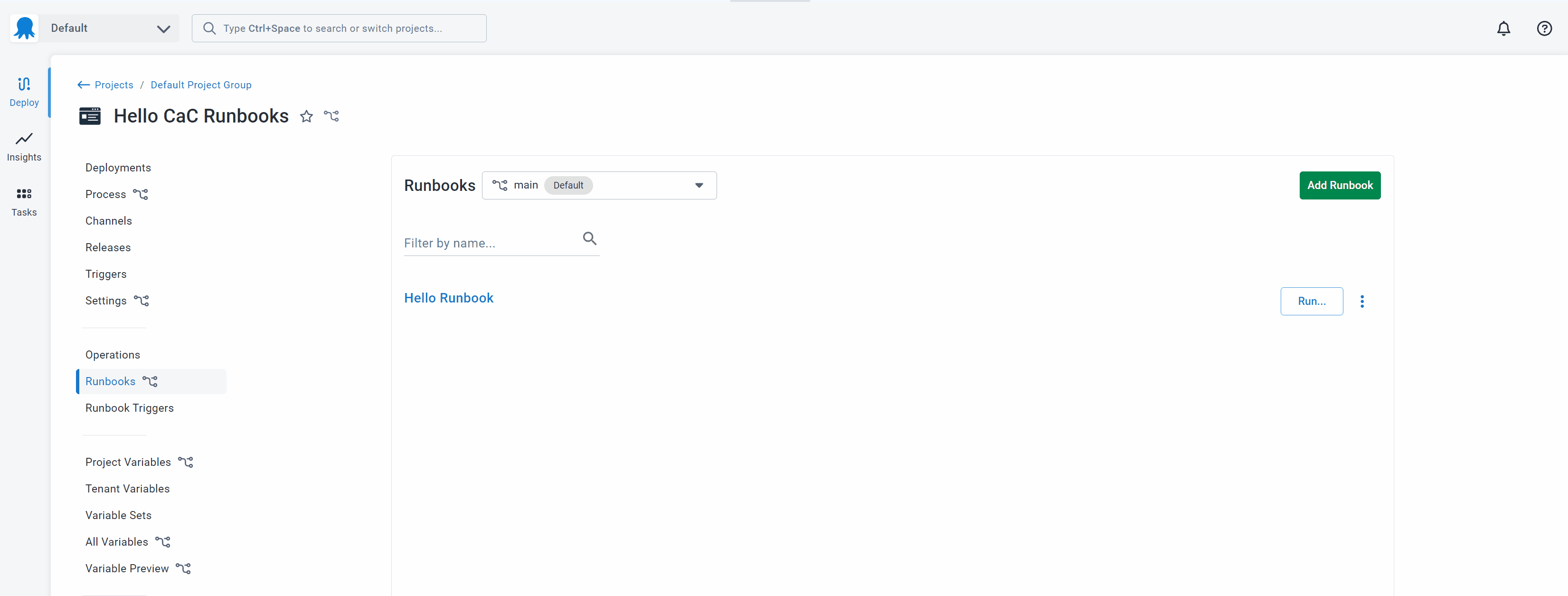 Create a new Runbook on a separate branch in Octopus