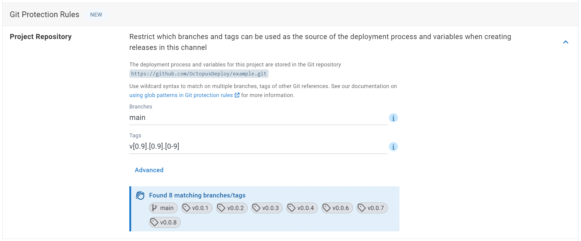 Project repo section in Octopus