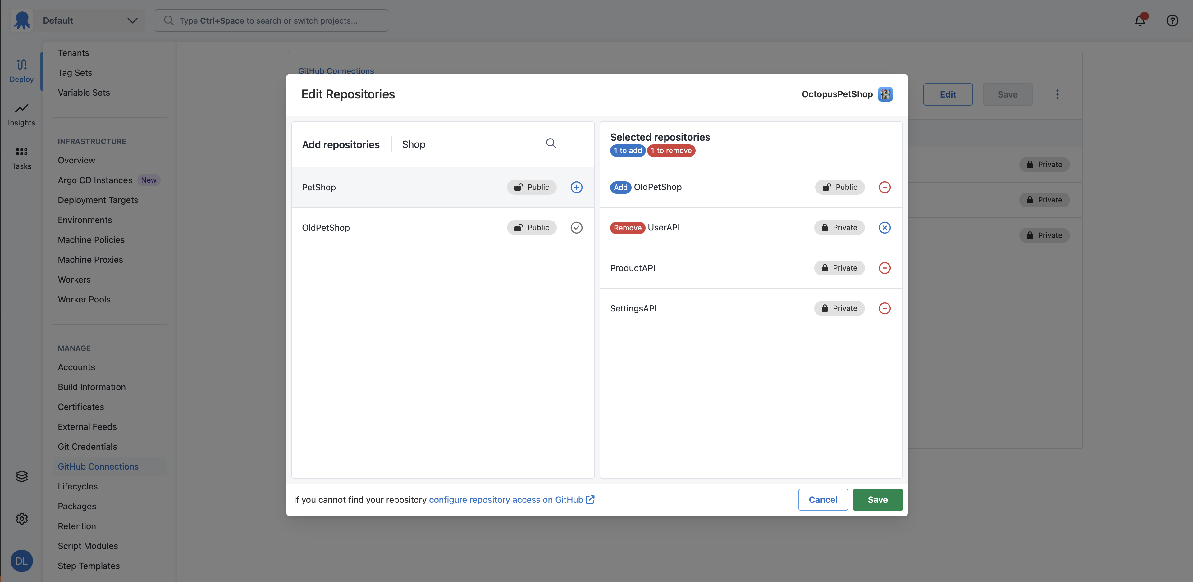 Screenshot of new selector modal