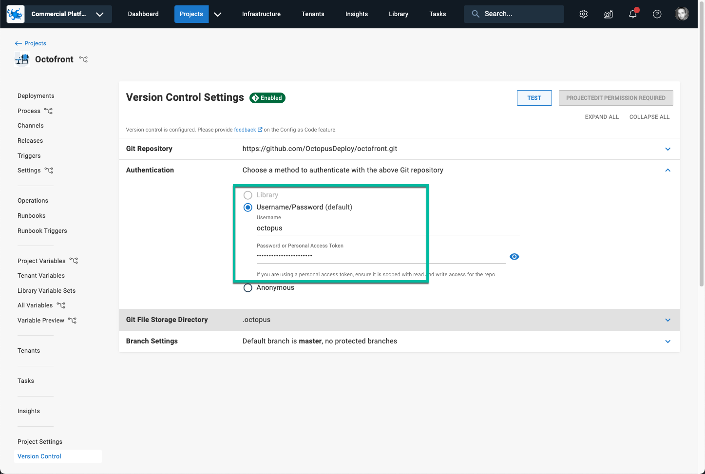 GitHub Credentials in Octopus