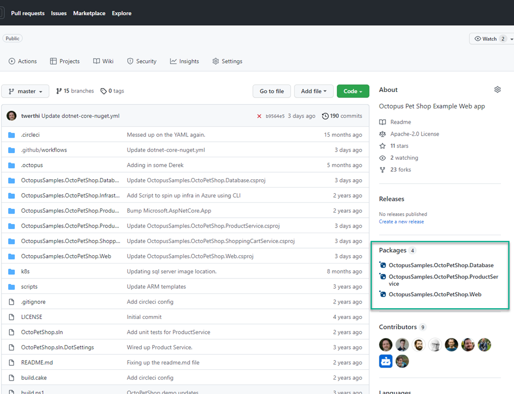 GitHub project with Packages section highlighted