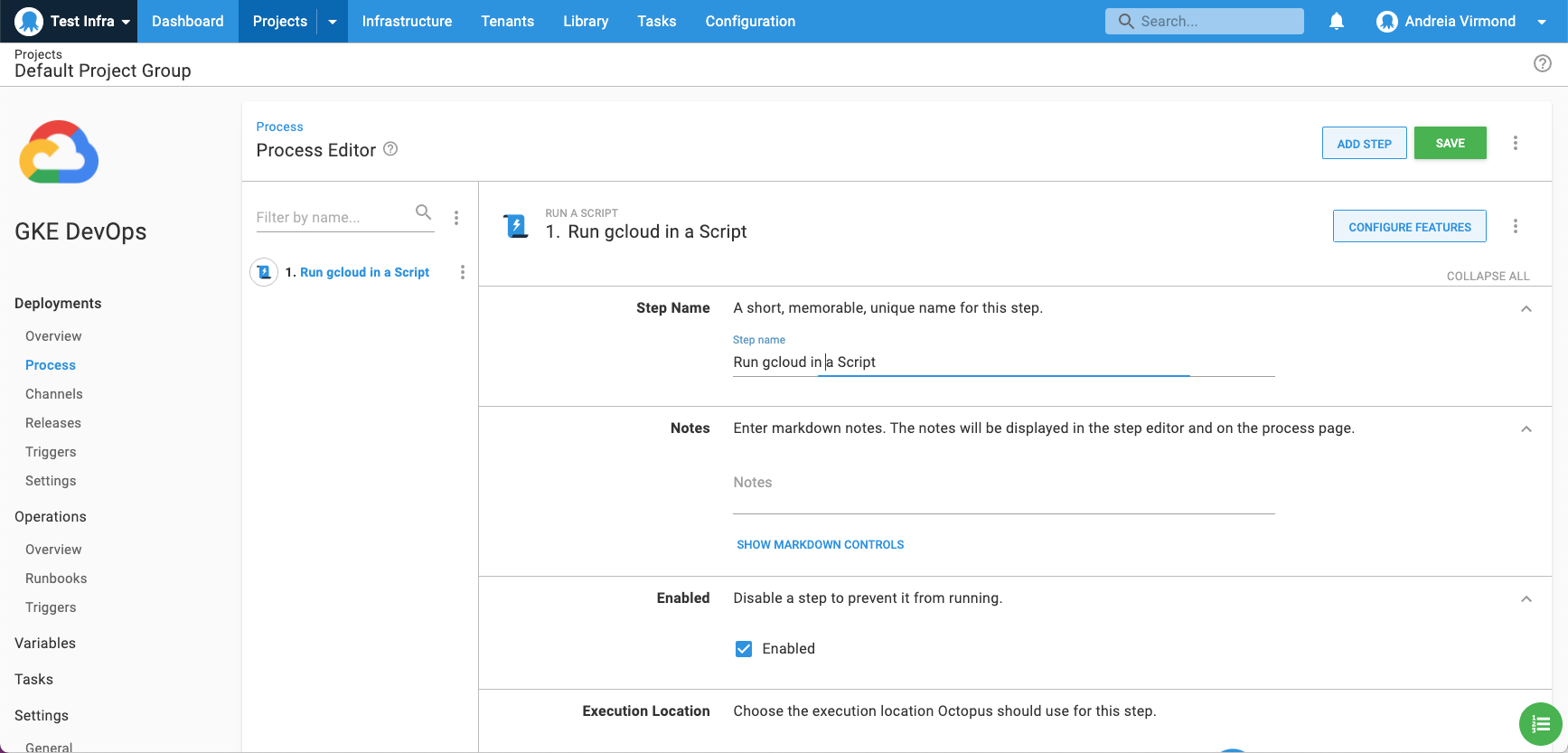 Google Cloud script step