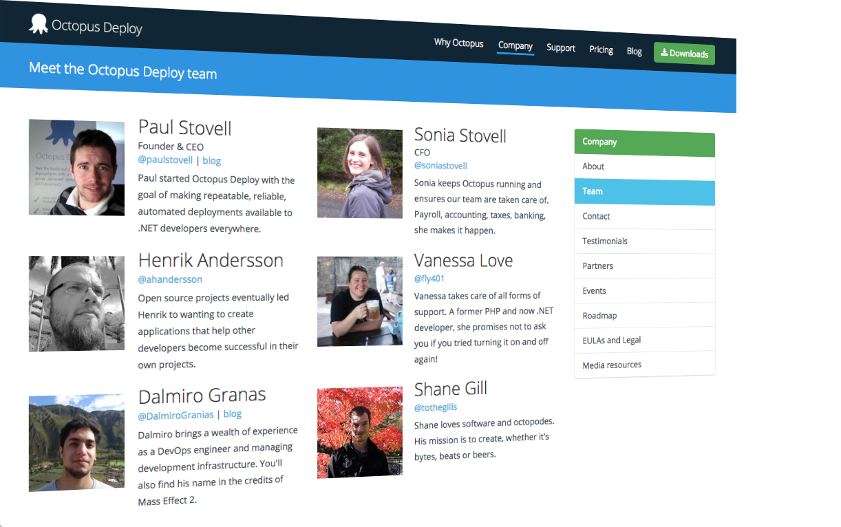 Screenshot of the Octopus Deploy team