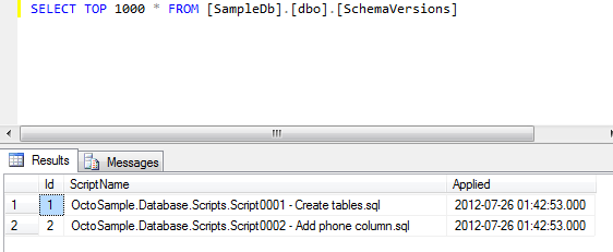 Schema versions table