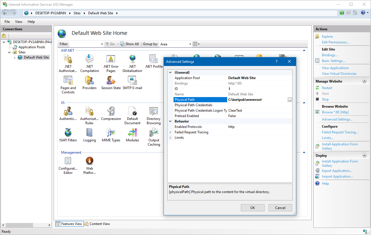 IIS Manager, the main user interface for graphical management of IIS
