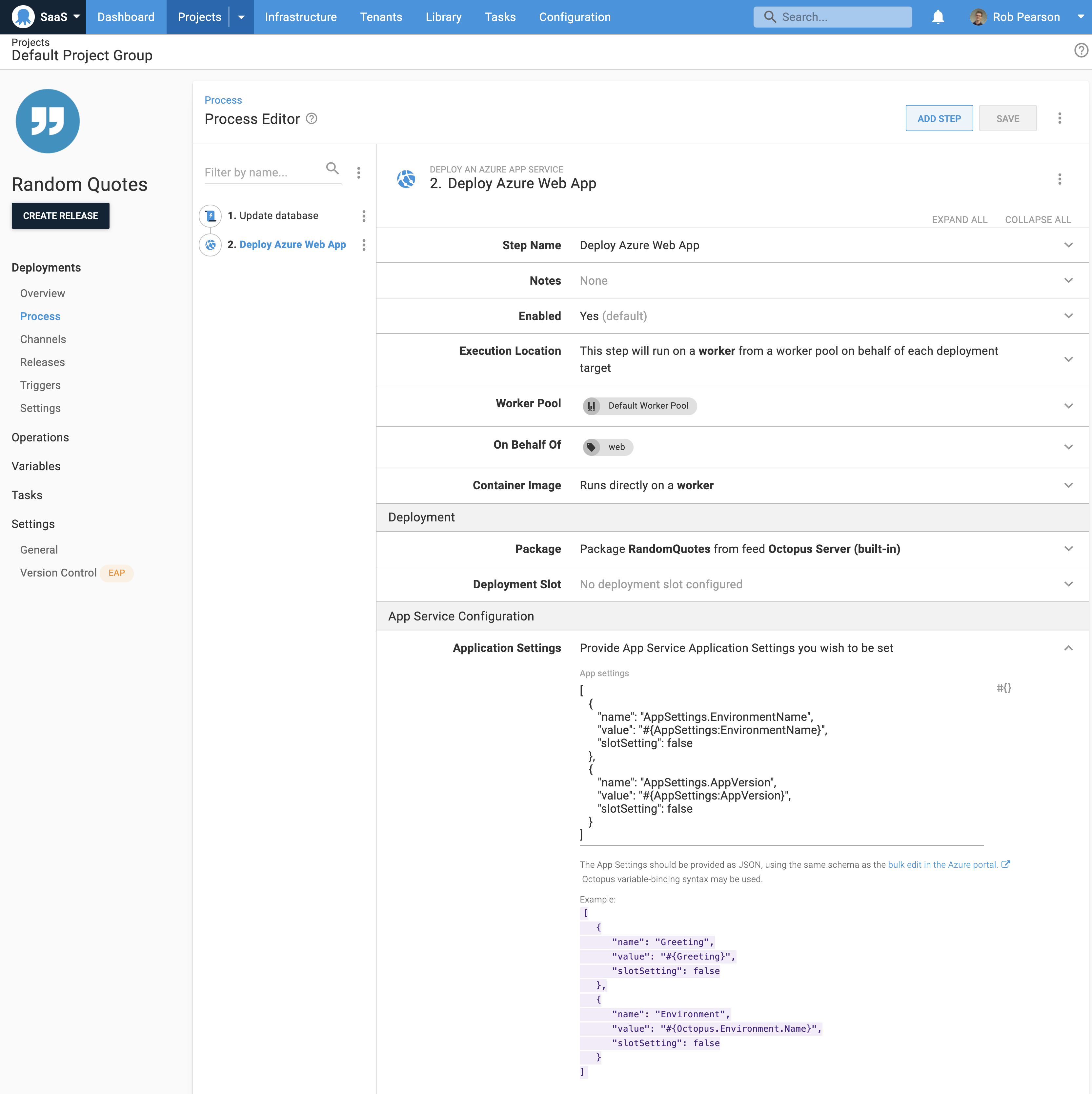 Azure App Service deployment step configuration