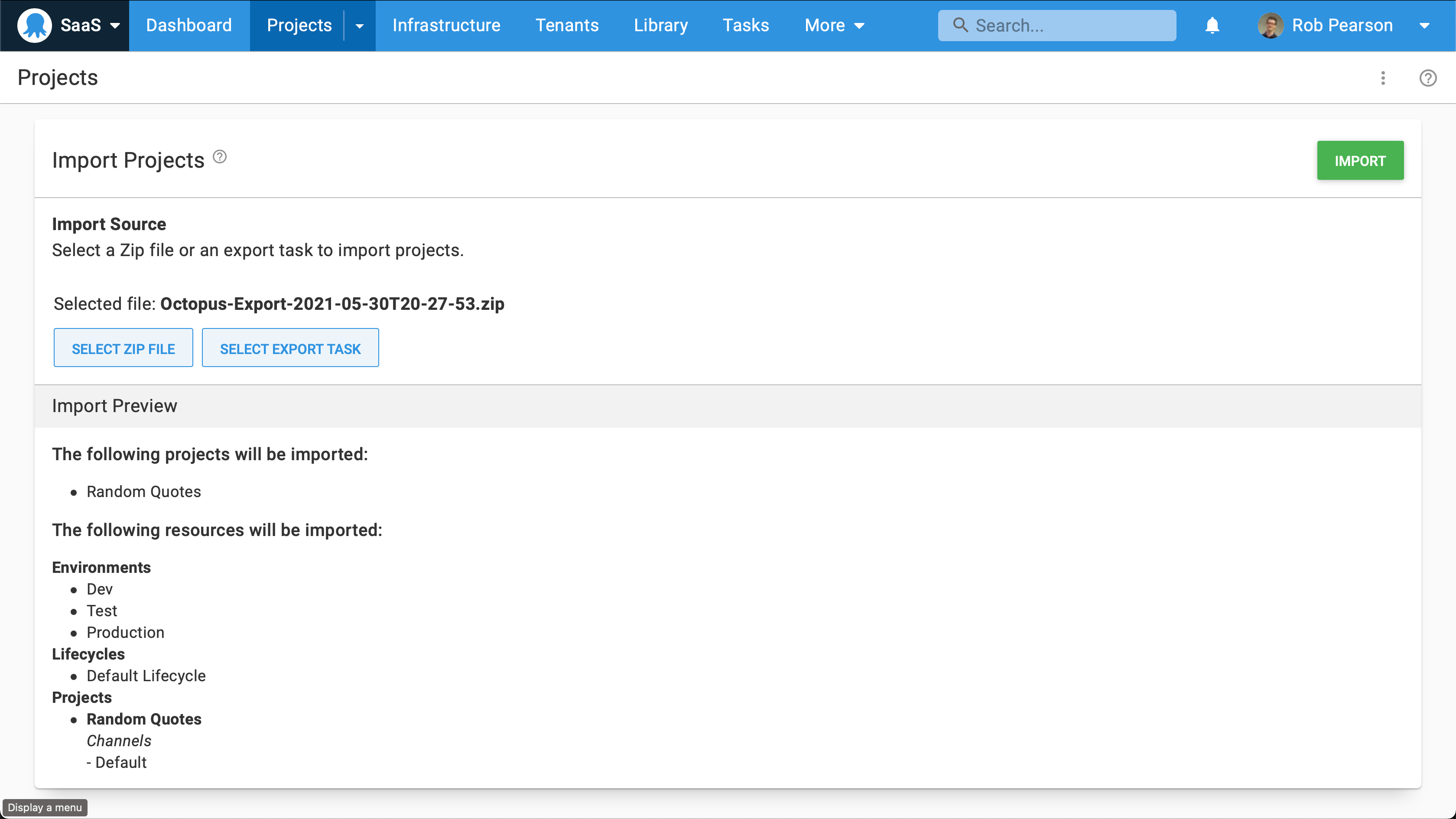 Octopus Cloud project import