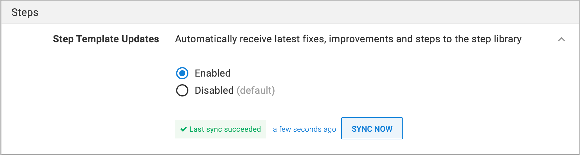 Step template update configuration screen