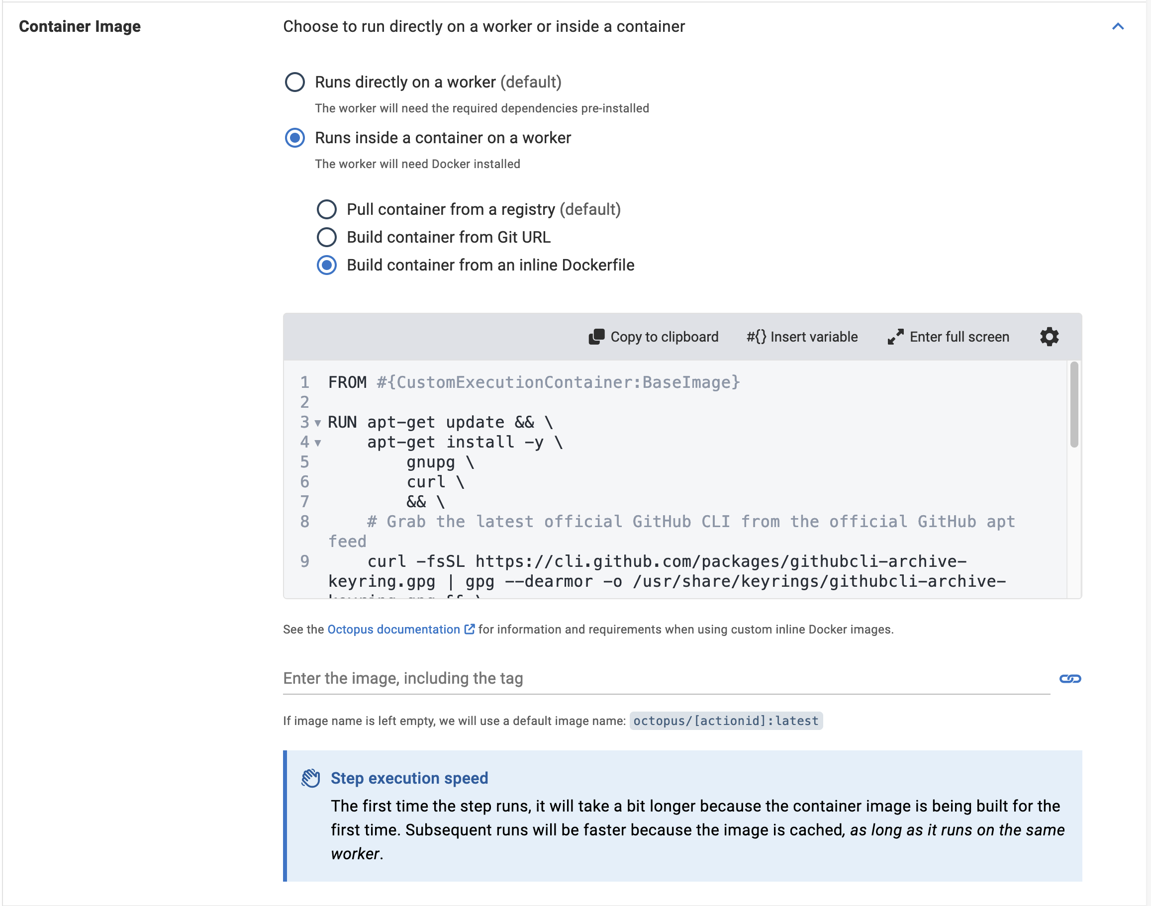 Execution Container from Inline Dockerfile