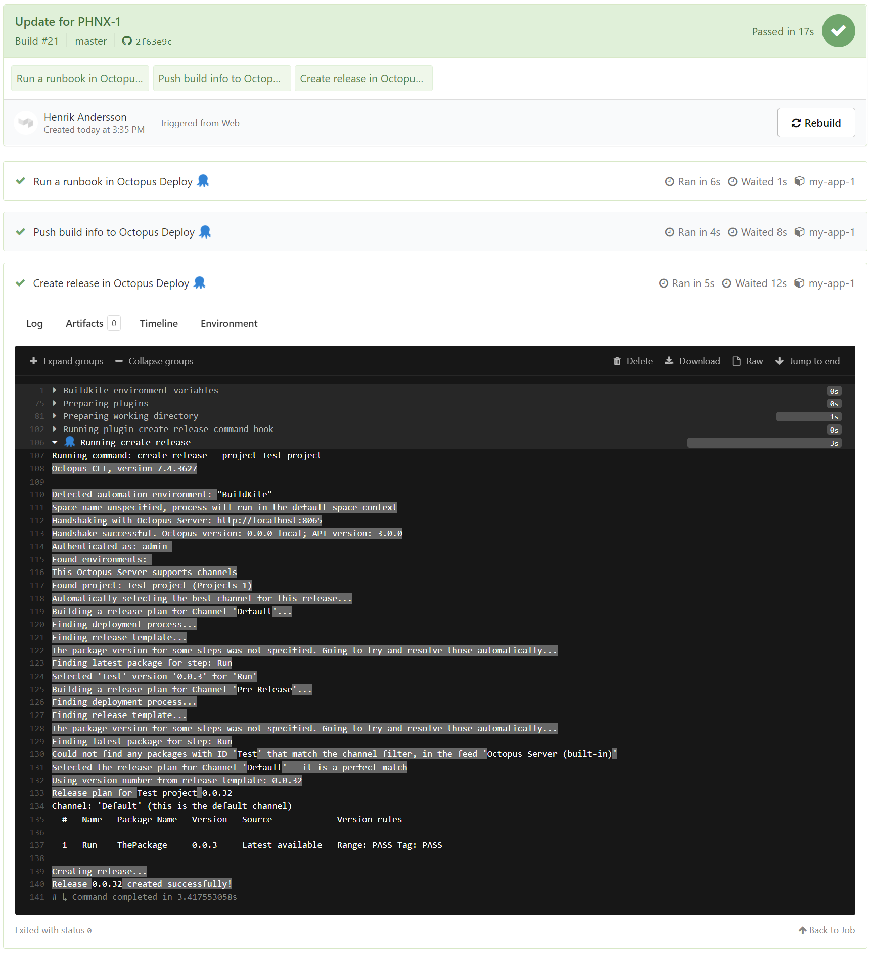 Buildkite Agent Runs Output