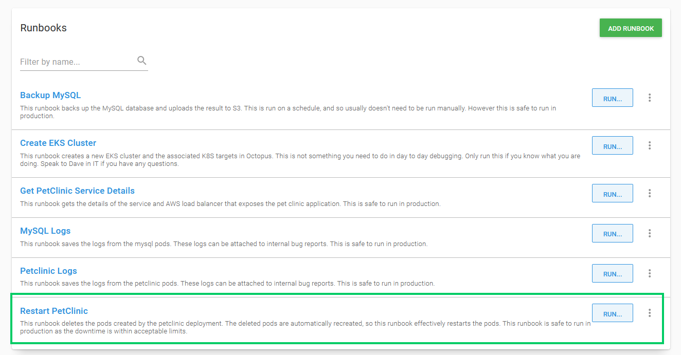 Runbooks with a description