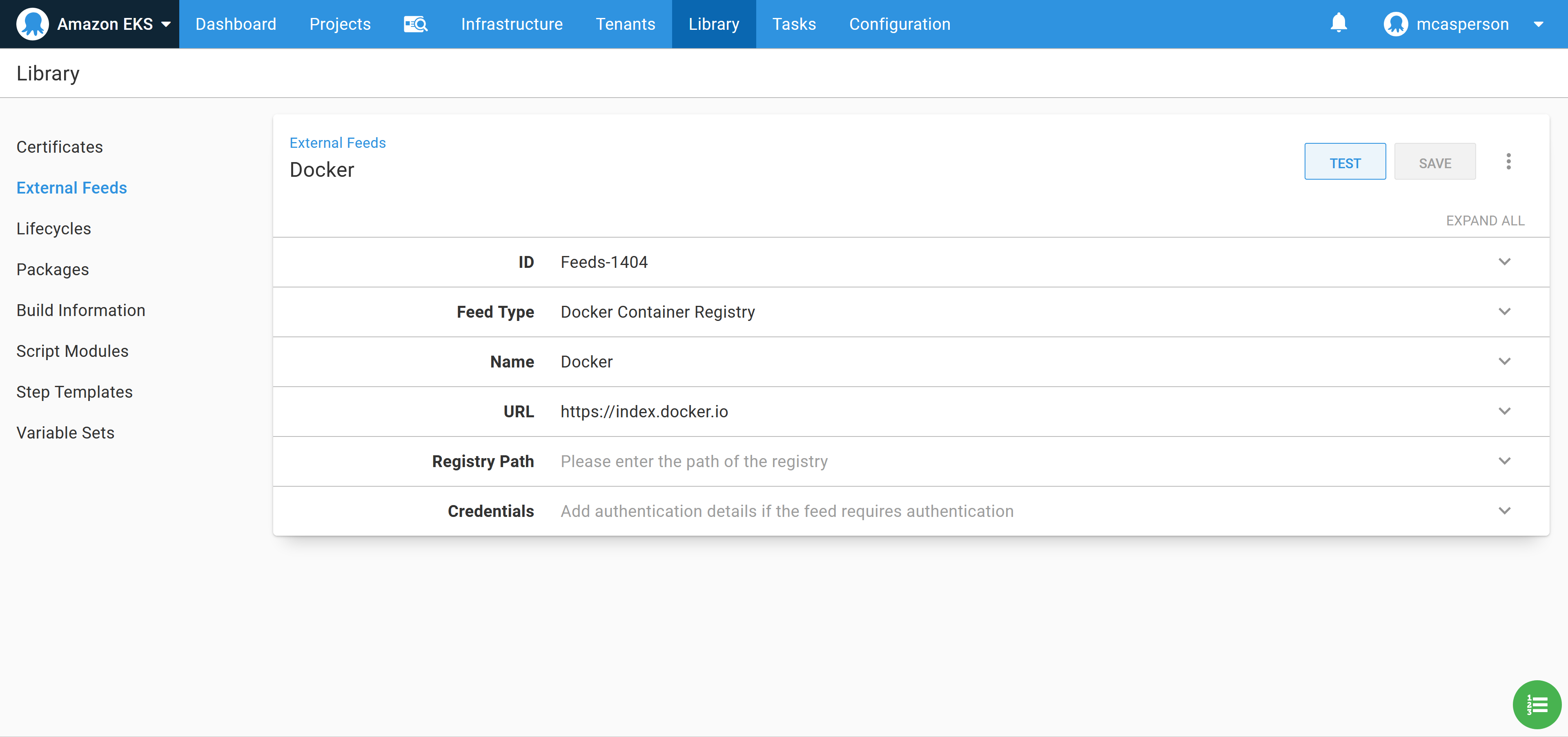 The Docker Hub feed in Octopus