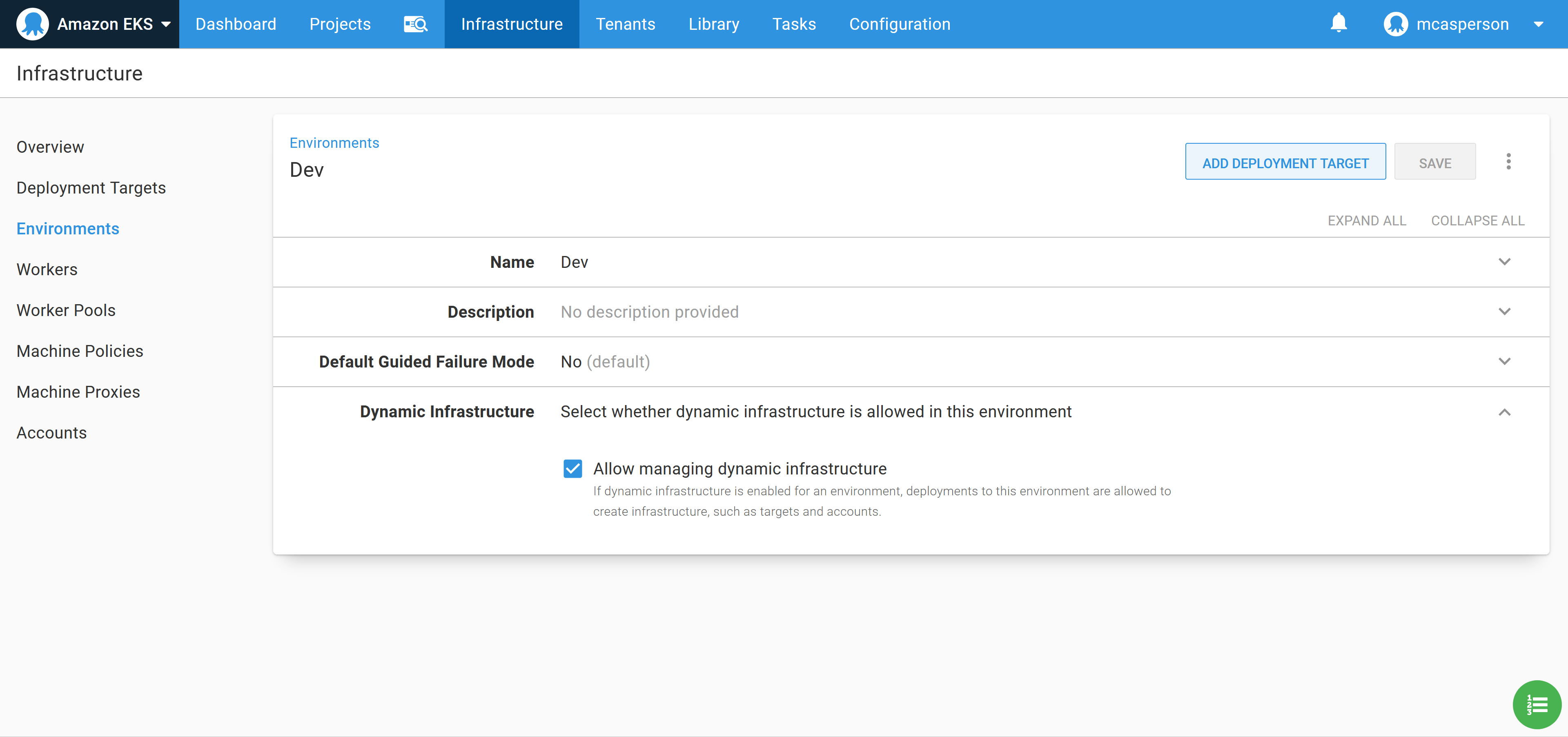 Enabling dynamic infrastructure in the Dev environment
