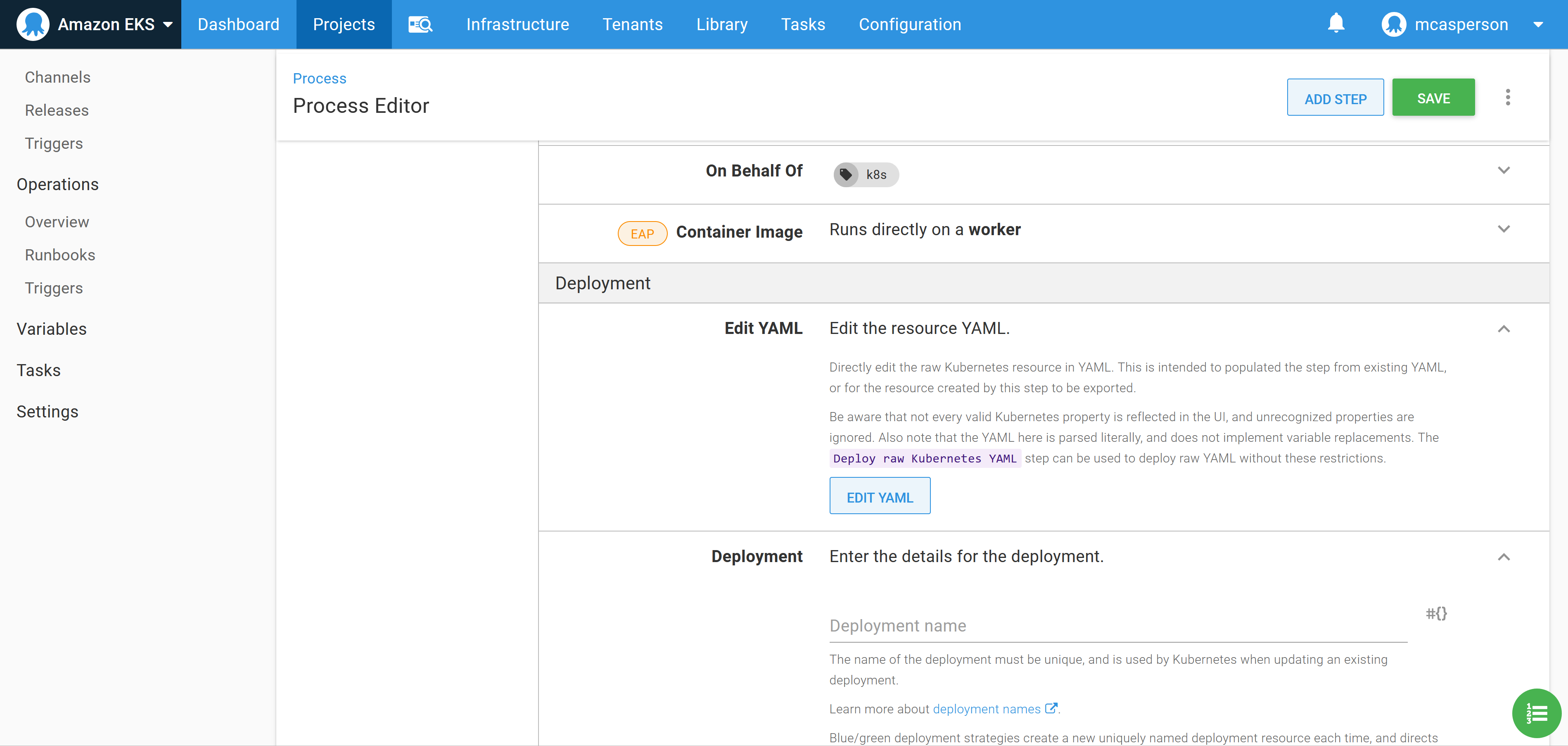The Edit YAML section