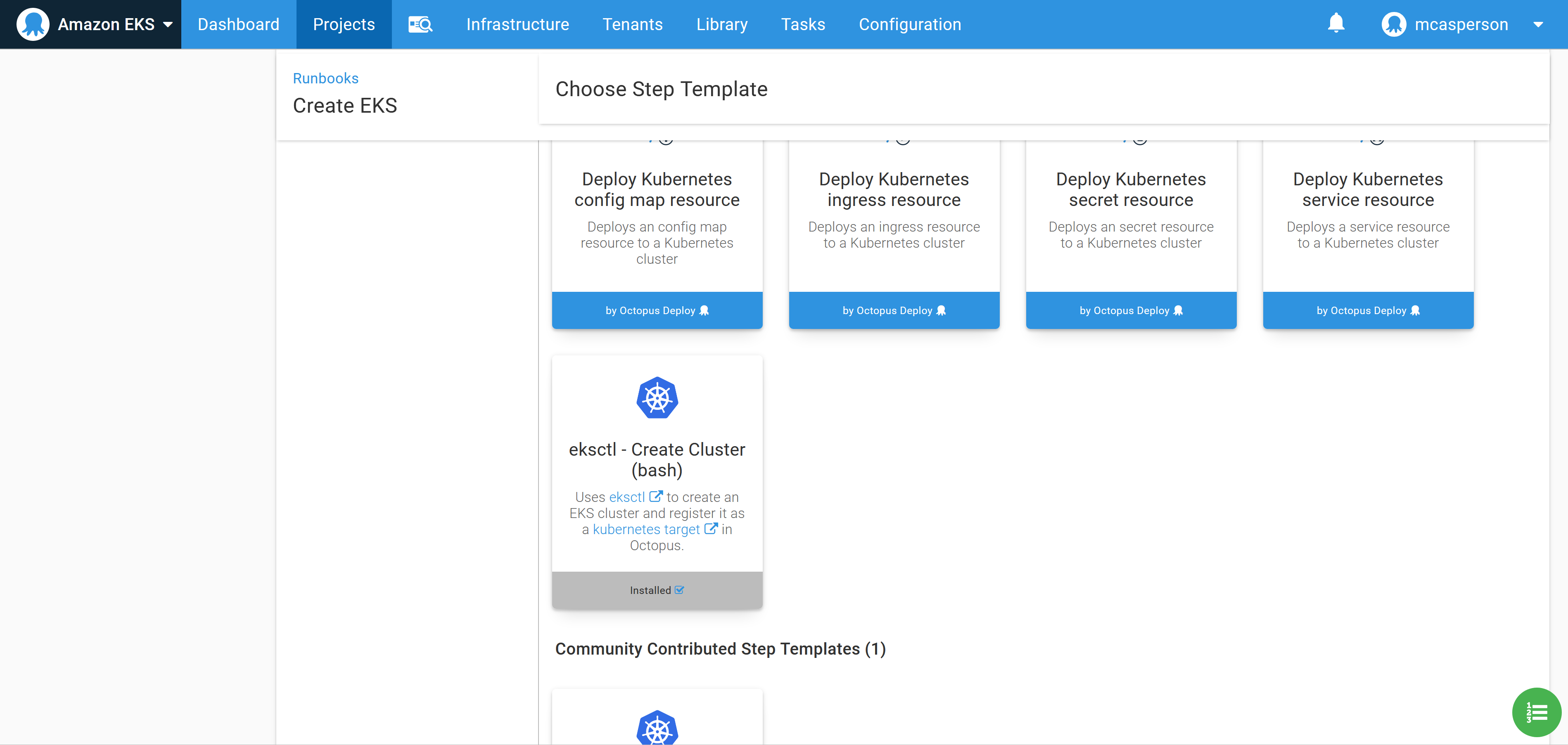 The community step to create an EKS cluster