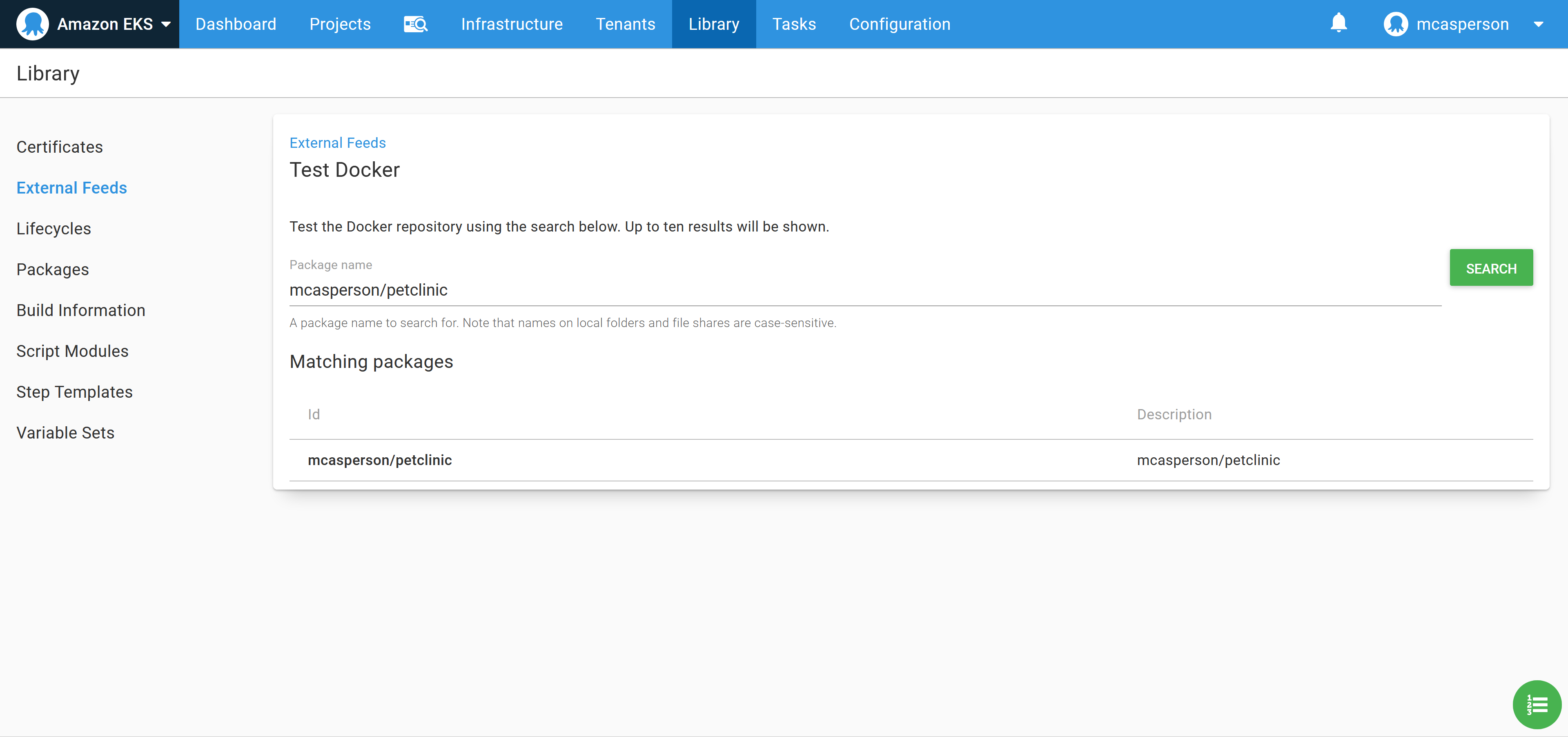 Test the Docker feed