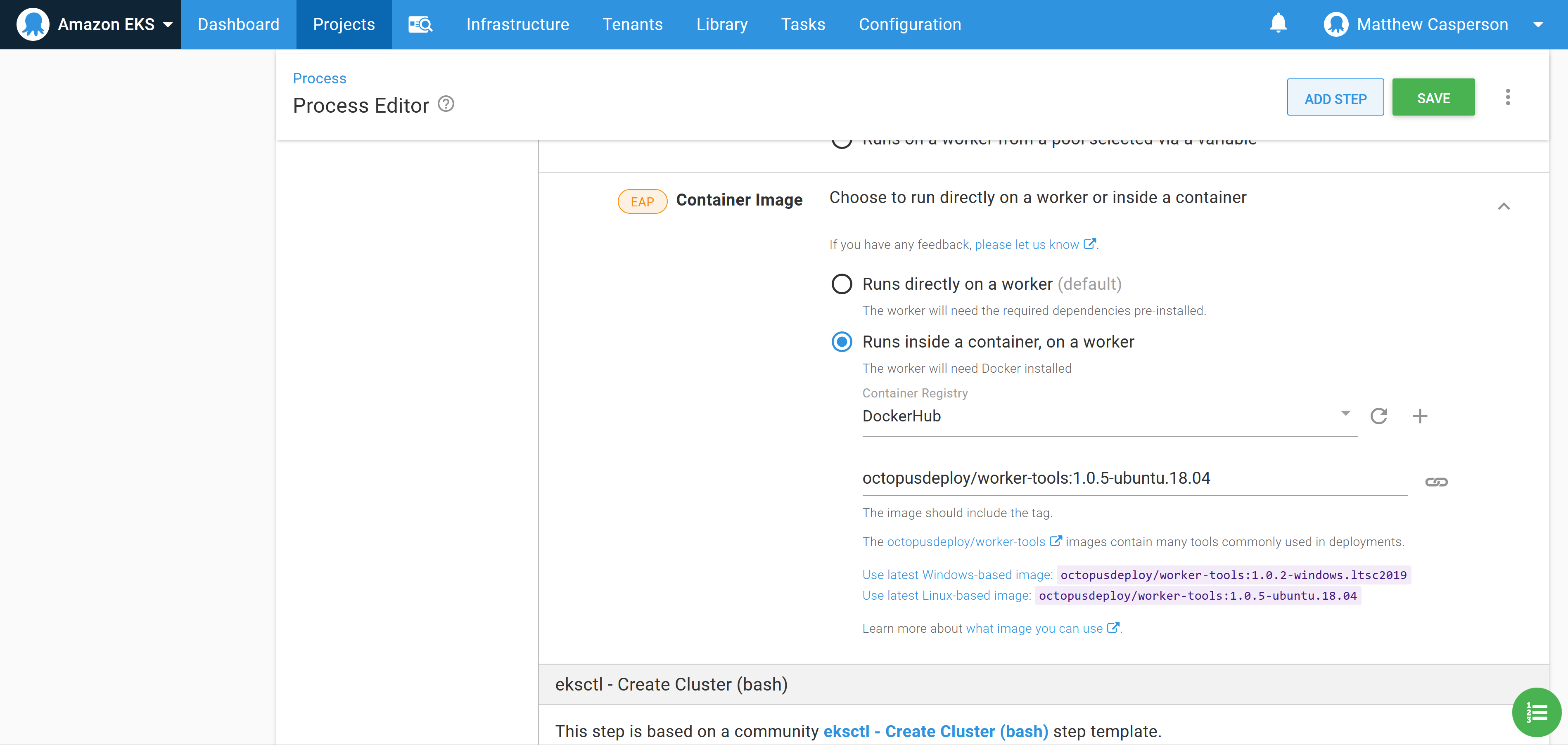 Selecting the worker tools image