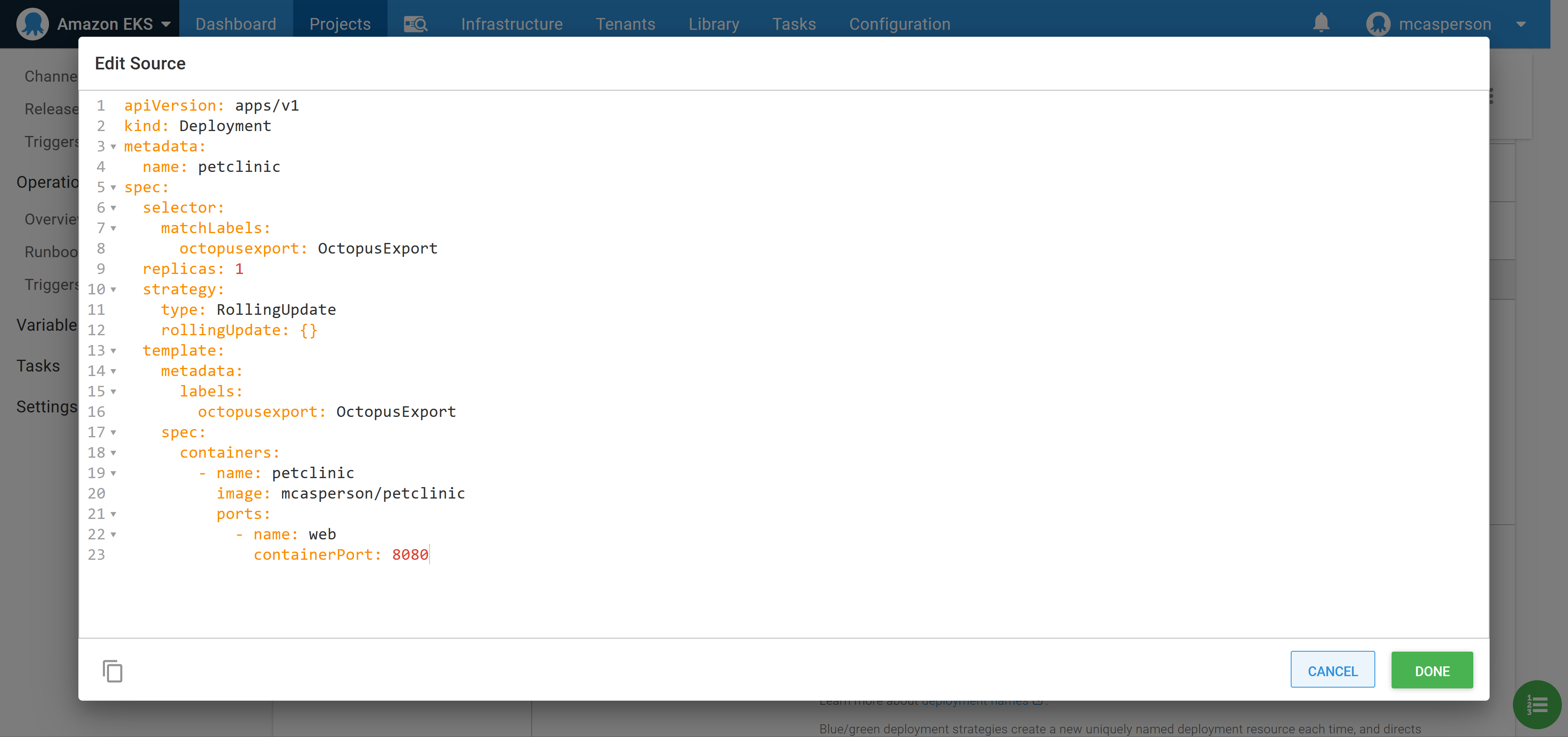 Editing the step via YAML